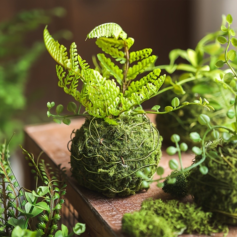 Sphagnum Moss Dry - Artificial Moss Ball Planter, Natural Green