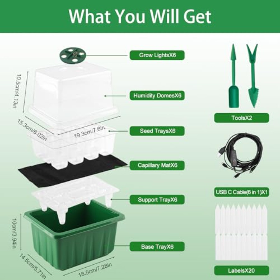 Seed Starter Tray with Light 6 - Humidity Dome Kit 评论和价格